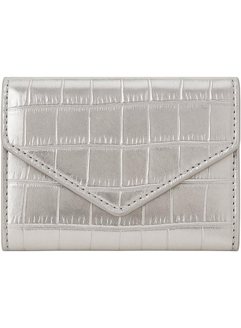 zoba Luxury women's wallet with a crocodile-embossed leather pattern – a stylish and compact mini design with multiple card slots and a pocket for bills and coins – durable, glossy leather material that easily fits in any bag – perfect organization and everyday convenience in one compact and fashionable wallet – silver color - Image 2